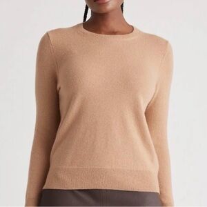 Quince Mongolian Cashmere Sweater Crewneck in Camel Tan Size S